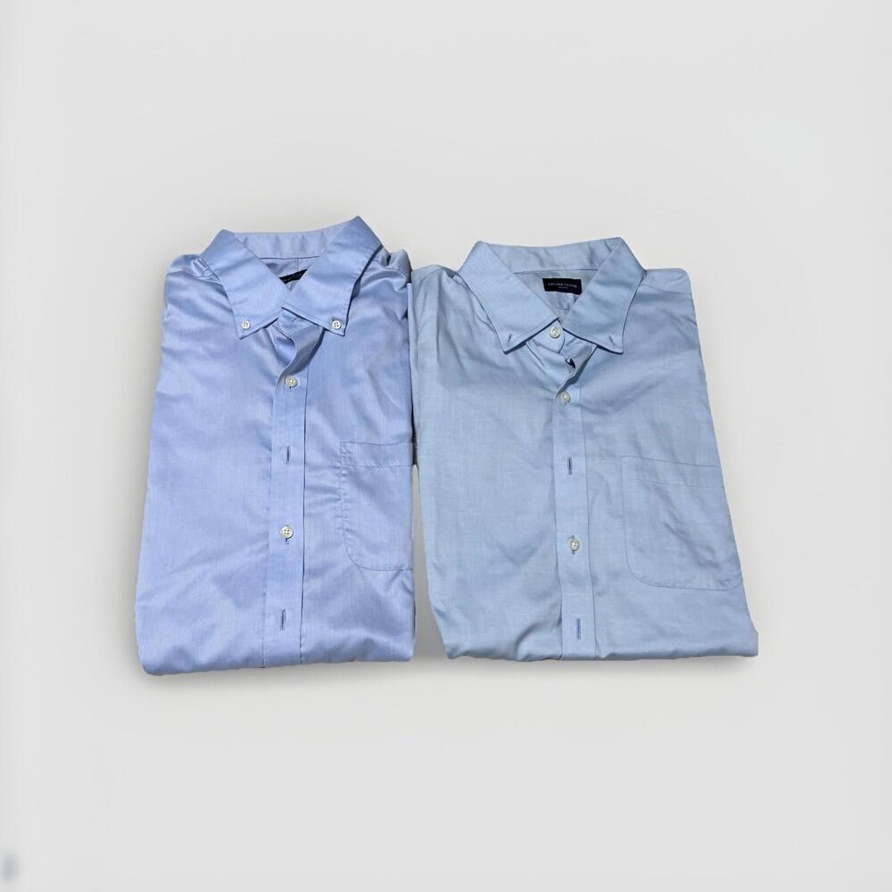 LOT OF TWO CUSTOM PROPER CLOTH MENS BLUE DRESS SHIRT 19.5 NECK 34 SLEEVE VGC!